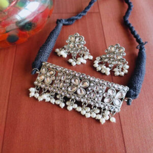 Silver Look alike Choker with earrings